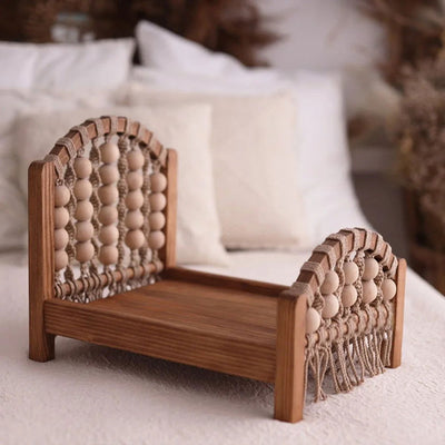 Baby Retro Bed Infant Mini Bed Newborn Centenary Photography Olid Wood Hand-woven Photo Props Furniture Posing Assisted Props - Slobuy