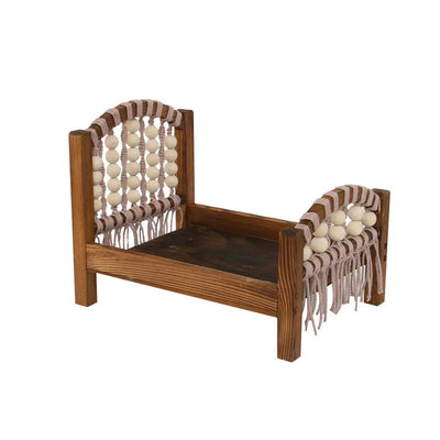 Baby Retro Bed Infant Mini Bed Newborn Centenary Photography Olid Wood Hand-woven Photo Props Furniture Posing Assisted Props - Slobuy