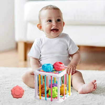 Baby Sensory Bin Shape Sorter Colorful Cube Sorting Game Shape Blocks Montessori Educational Toys Game for 1 2 Year Old Boy Girl - Slobuy