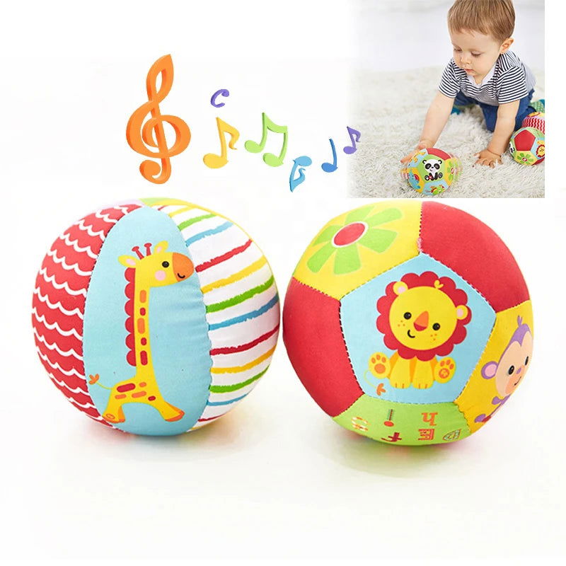 Baby Toys 0 12 Months Soft Cloth Rattle Ball Stuffed Baby Play Ball with Bell Cartoon Animals Interactive Toys Educational Toys - Slobuy