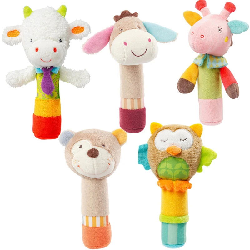 Baby Toys 0 12 Months Soft Cloth Rattle Ball Stuffed Baby Play Ball with Bell Cartoon Animals Interactive Toys Educational Toys - Slobuy