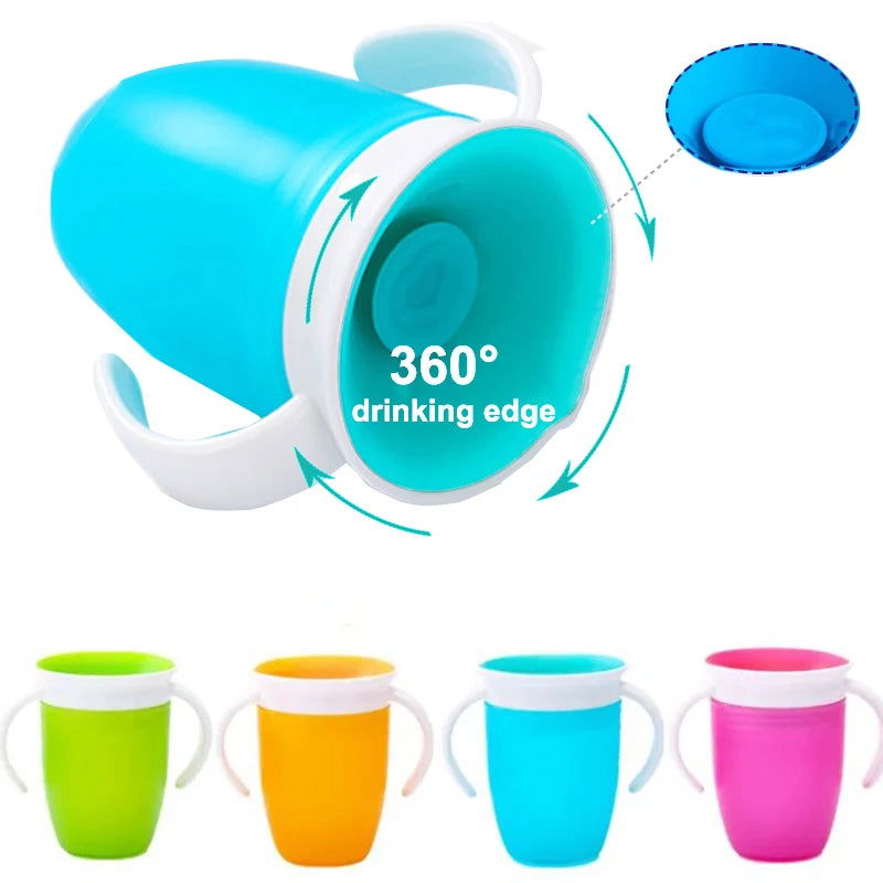 Baby Water Cups 360 Degrees Rotated Baby Learning Drinking Cup with Double Handle Flip Lid Leakproof Infants Water Cups Bottle - Slobuy
