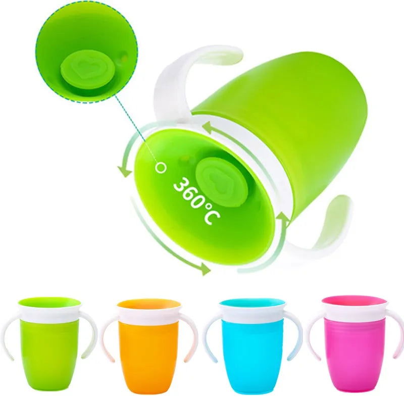 Baby Water Cups 360 Degrees Rotated Baby Learning Drinking Cup with Double Handle Flip Lid Leakproof Infants Water Cups Bottle - Slobuy