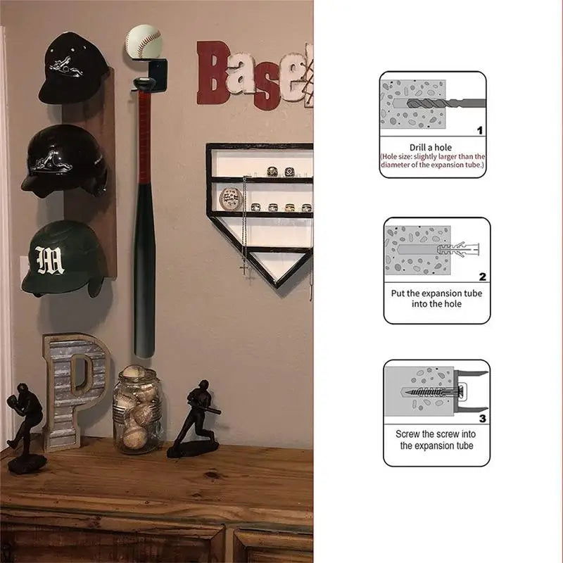 Baseball Bat Holder 2 Pcs Acrylic Baseball Bat Sturdy Wall Mount Nail Wall Punching Display Rack For Memorabilia and Collectible - Slobuy