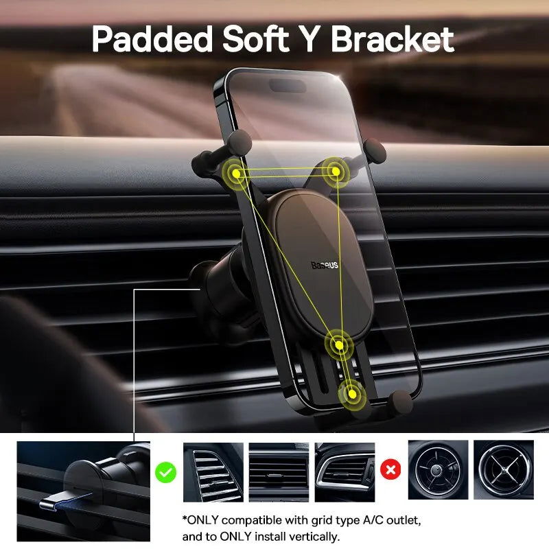 Baseus Car Phone Holder Gravity Auto Restorable in Car Air Vent Silicone Stand For iPhone 14 Xiaomi Samsung Car Mobile Support - Slobuy