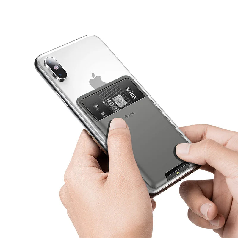 Baseus Silicone Phone Card Case Cell Phone Back Cover Card Holder ID Card Holder Slim Case Sticker for iPhone X Xs XR Samsung - Slobuy