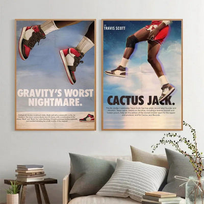 Basketball Shoes Poster Wall Art Retro Style Home Decor Painting Classic Sports Mural Pictures Printed Artwork - Slobuy