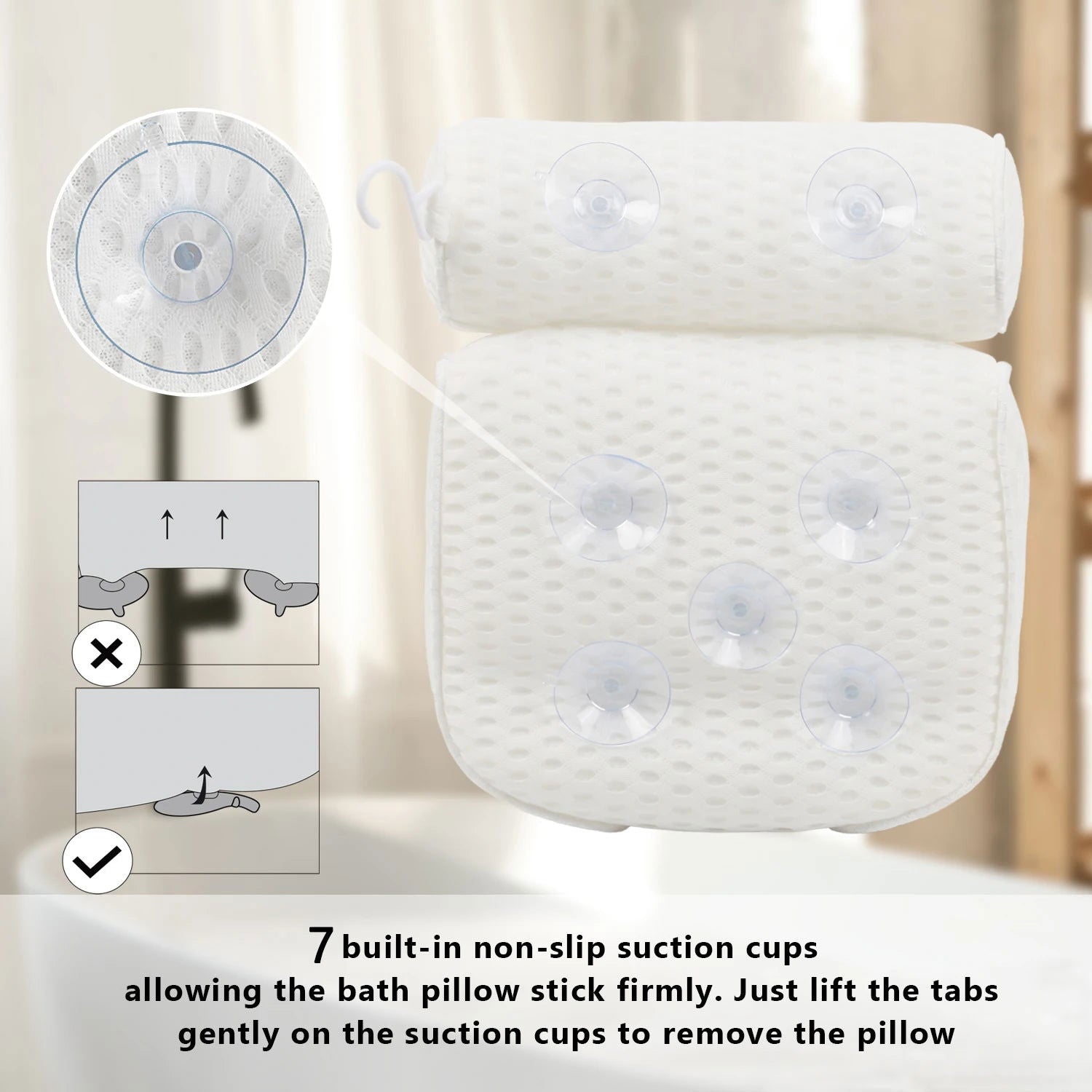 Bath Pillow for Bathtub Support Neck,Head and Back with Non-Slip Suction Cups air mesh Bathtub Pillow - Slobuy