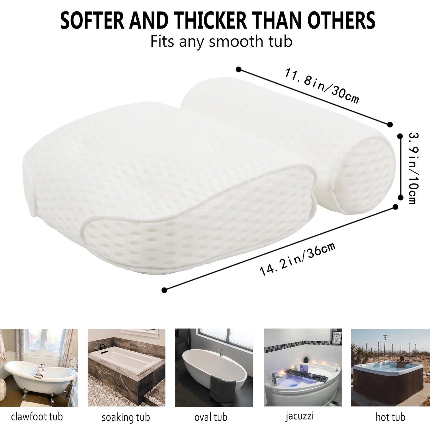 Bath Pillow for Bathtub Support Neck,Head and Back with Non-Slip Suction Cups air mesh Bathtub Pillow - Slobuy