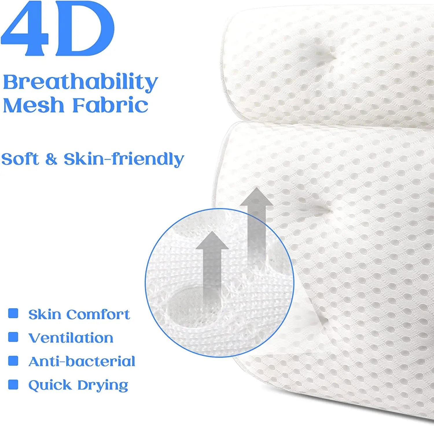 Bath Pillow for Bathtub Support Neck,Head and Back with Non-Slip Suction Cups air mesh Bathtub Pillow - Slobuy