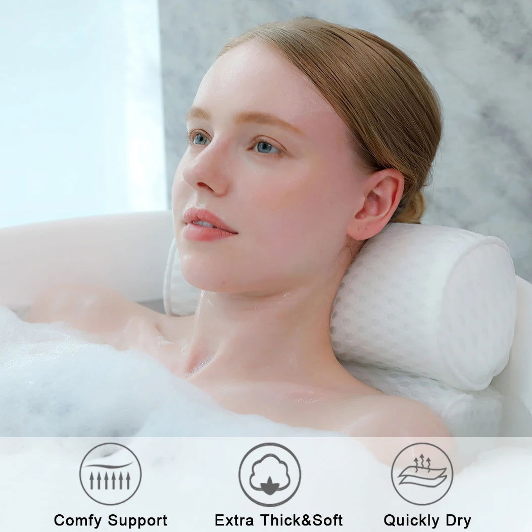 Bath Pillow for Bathtub Support Neck,Head and Back with Non-Slip Suction Cups air mesh Bathtub Pillow - Slobuy