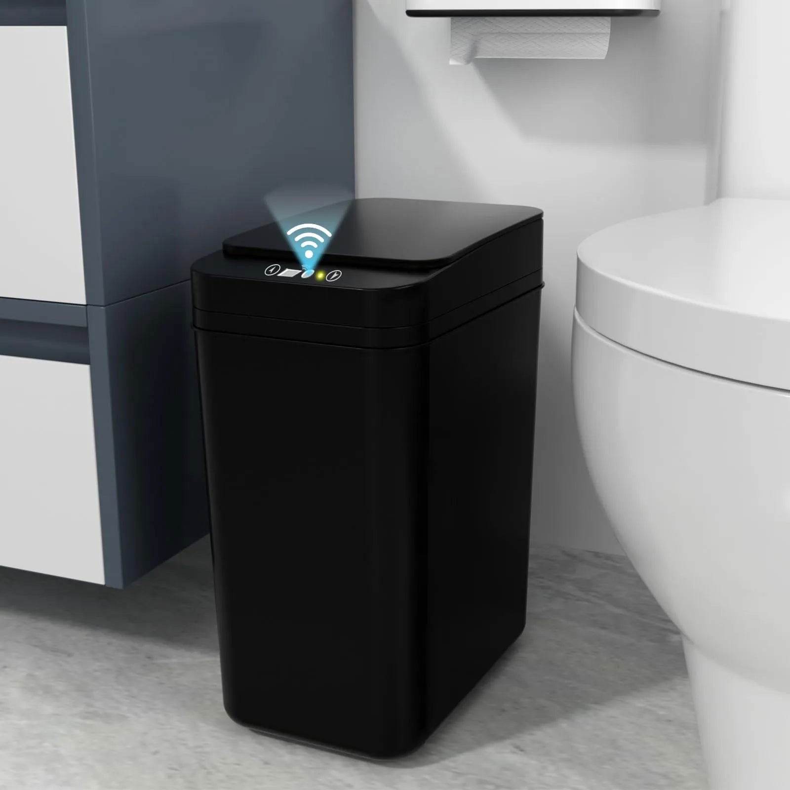 Bathroom Trash Can with Lid Touchless Automatic Garbage Can Slim Motion Sensor Smart Trash Bin for Bedroom,Office,Living Room - Slobuy