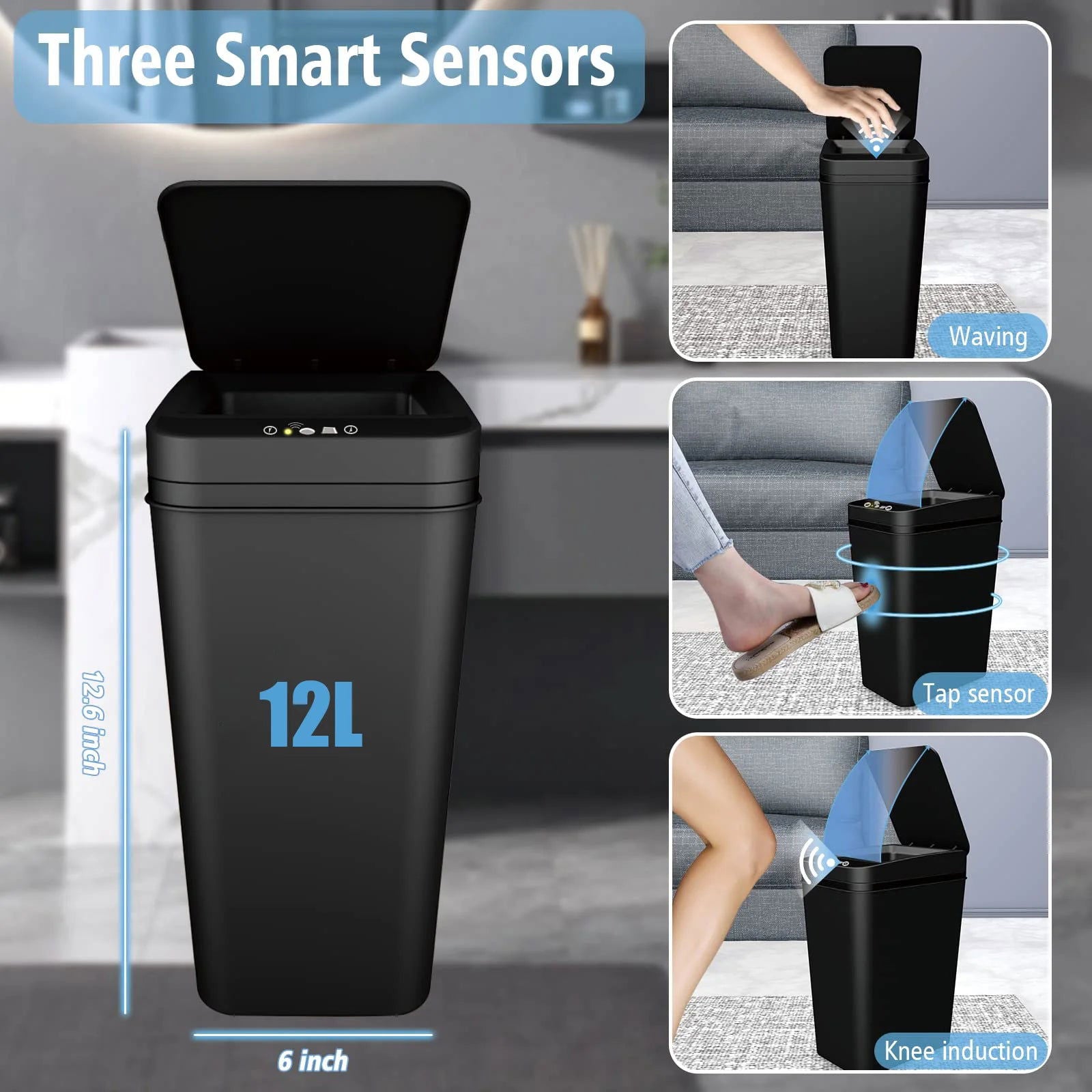 Bathroom Trash Can with Lid Touchless Automatic Garbage Can Slim Motion Sensor Smart Trash Bin for Bedroom,Office,Living Room - Slobuy