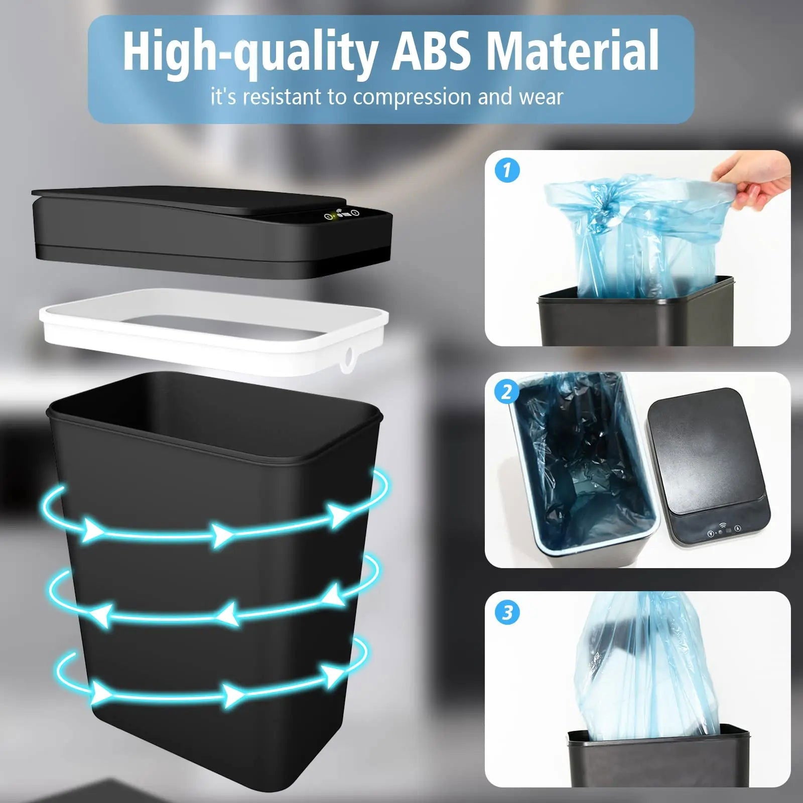 Bathroom Trash Can with Lid Touchless Automatic Garbage Can Slim Motion Sensor Smart Trash Bin for Bedroom,Office,Living Room - Slobuy