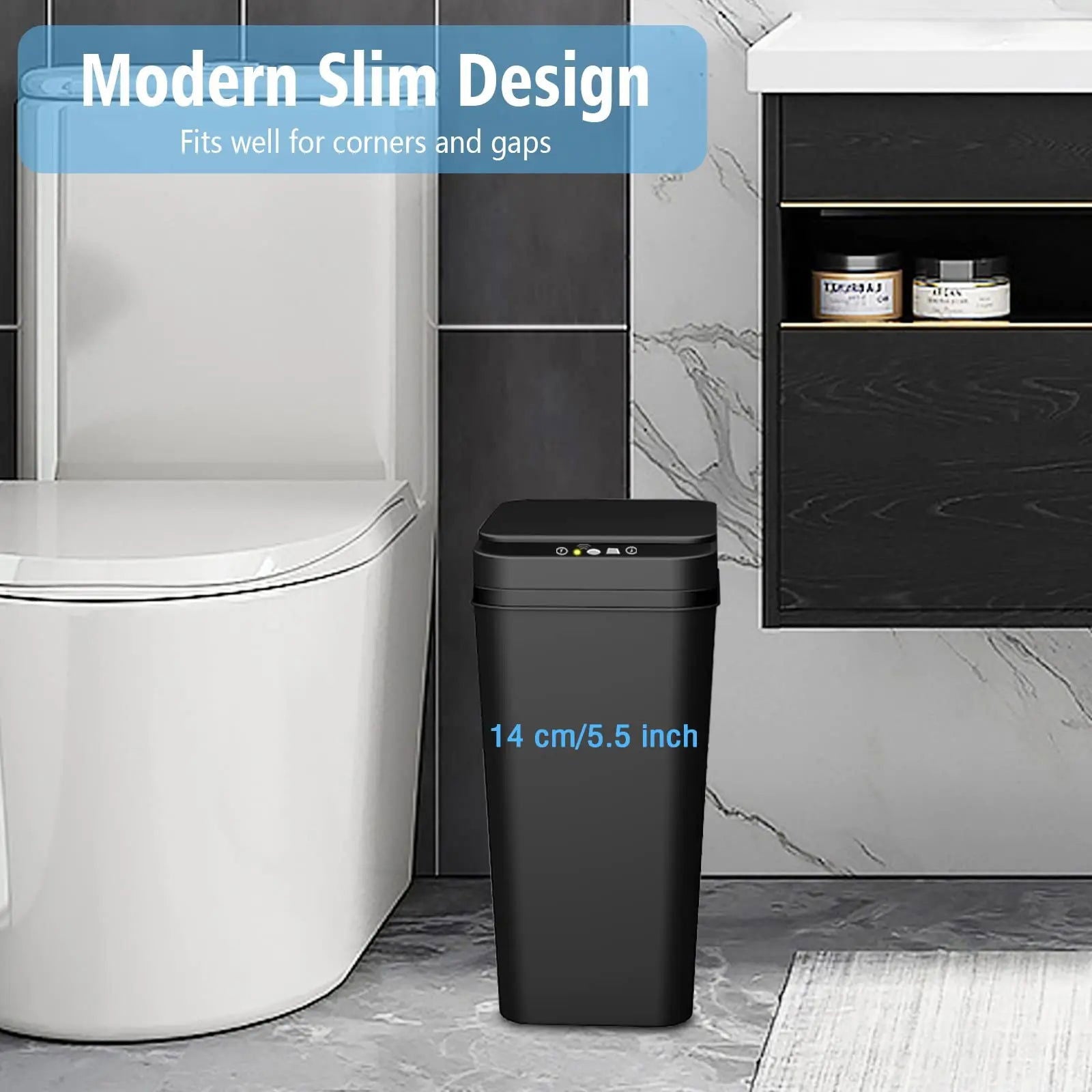Bathroom Trash Can with Lid Touchless Automatic Garbage Can Slim Motion Sensor Smart Trash Bin for Bedroom,Office,Living Room - Slobuy