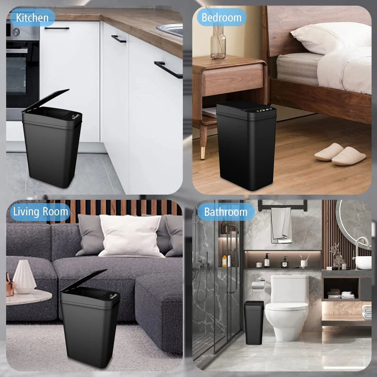 Bathroom Trash Can with Lid Touchless Automatic Garbage Can Slim Motion Sensor Smart Trash Bin for Bedroom,Office,Living Room - Slobuy