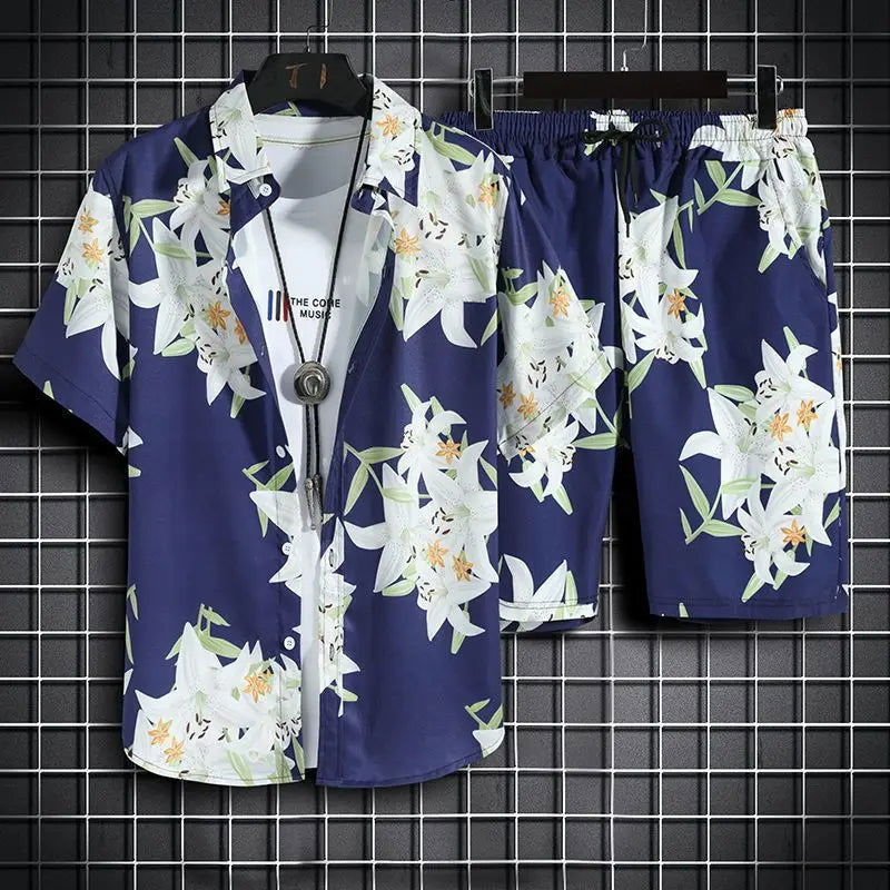 Beach Clothes For Men 2 Piece Set Quick Dry Hawaiian Shirt and Shorts Set Men Fashion Clothing Printing Casual Outfits Summer - Slobuy