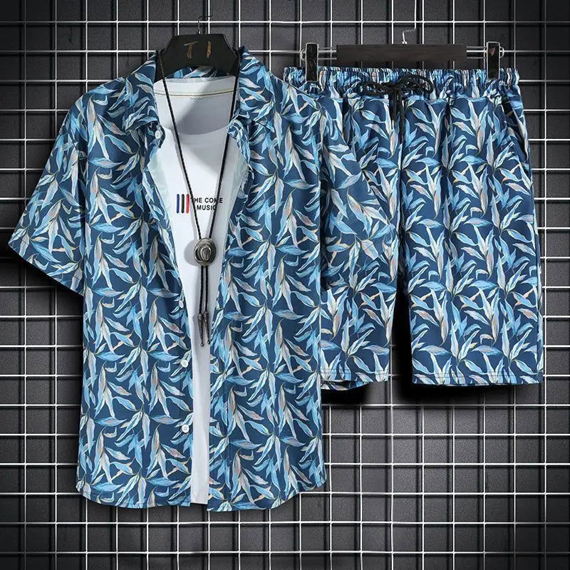Beach Clothes For Men 2 Piece Set Quick Dry Hawaiian Shirt and Shorts Set Men Fashion Clothing Printing Casual Outfits Summer - Slobuy