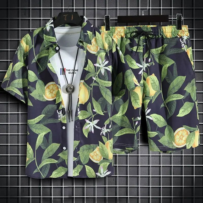Beach Clothes For Men 2 Piece Set Quick Dry Hawaiian Shirt and Shorts Set Men Fashion Clothing Printing Casual Outfits Summer - Slobuy