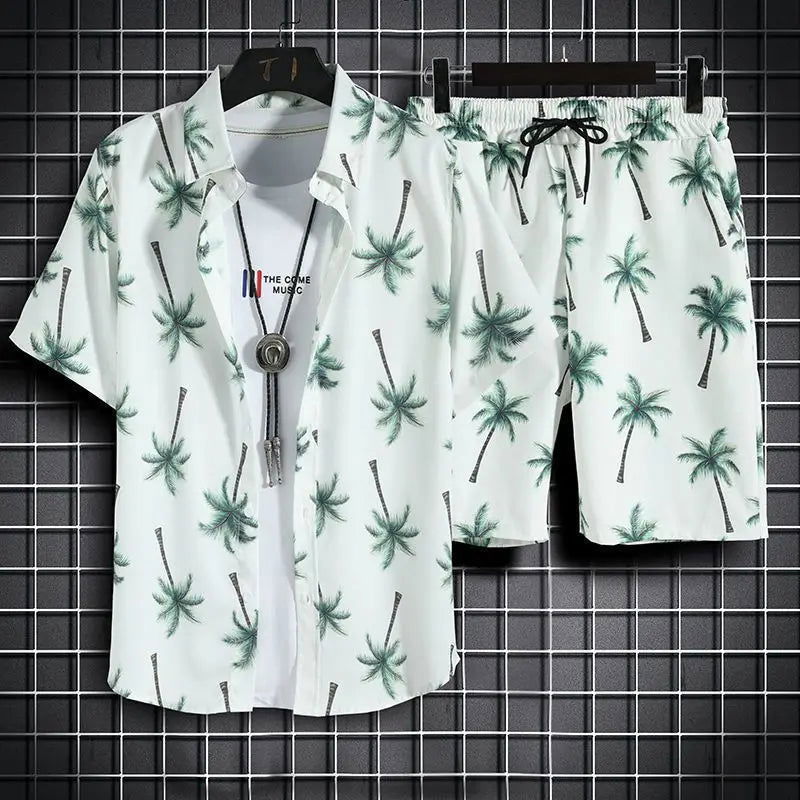 Beach Clothes For Men 2 Piece Set Quick Dry Hawaiian Shirt and Shorts Set Men Fashion Clothing Printing Casual Outfits Summer - Slobuy