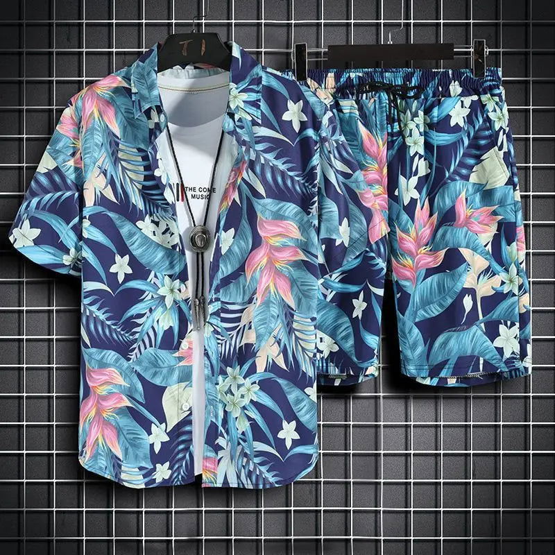Beach Clothes For Men 2 Piece Set Quick Dry Hawaiian Shirt and Shorts Set Men Fashion Clothing Printing Casual Outfits Summer - Slobuy
