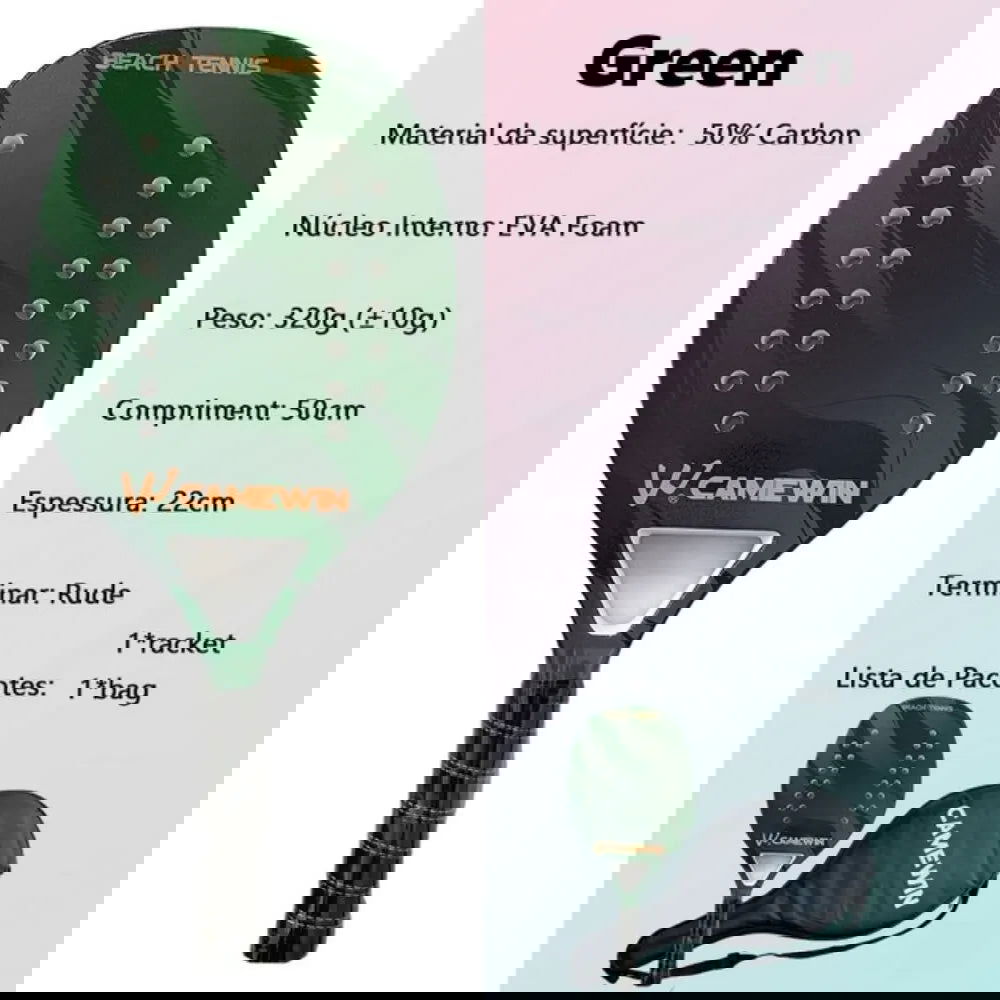 Beach Tennis Racket Camewin Padel Paddle 50% Carbon Fiber EVA Core Tennis Racket Lightweight With Protective Bag Cover Soft Face - Slobuy