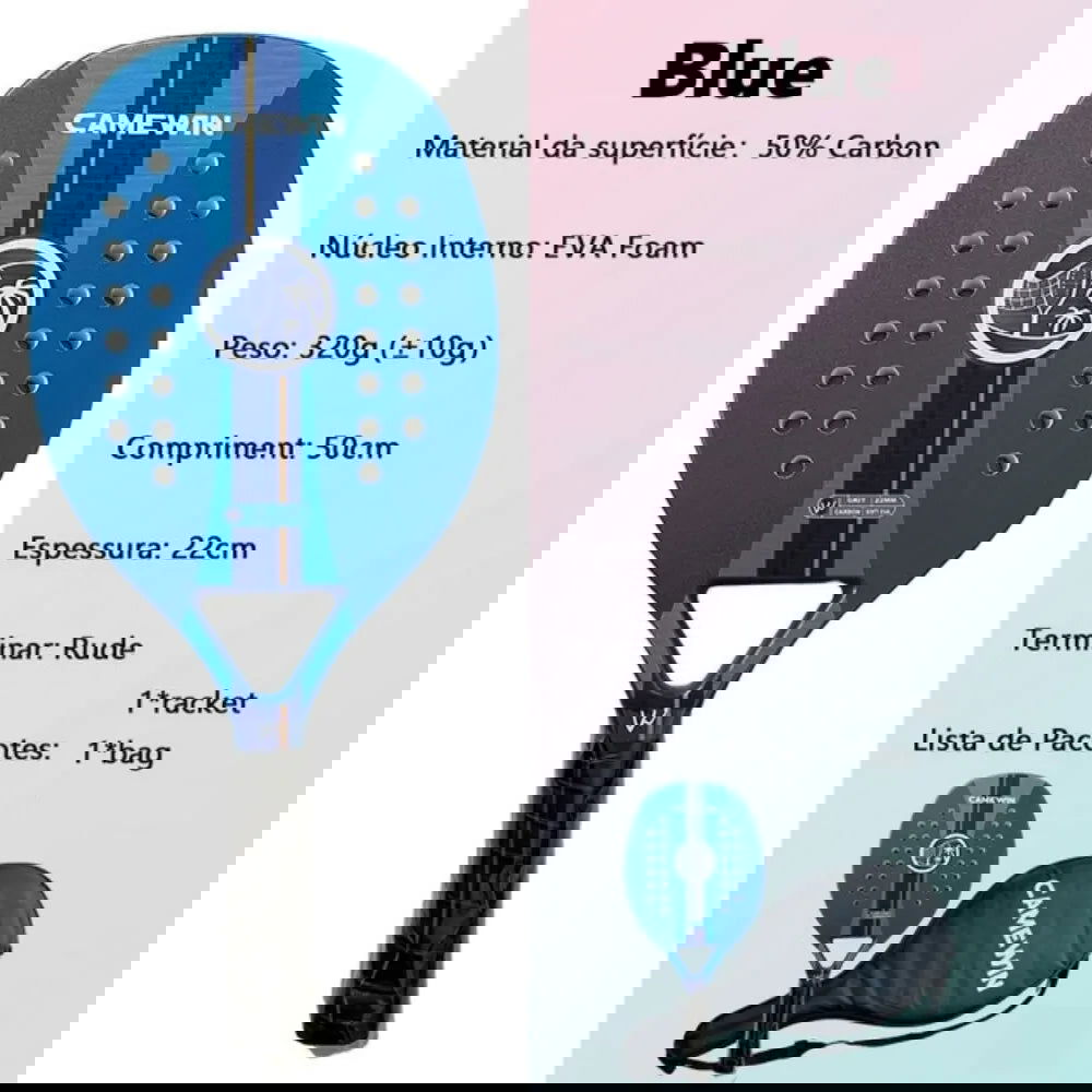 Beach Tennis Racket Camewin Padel Paddle 50% Carbon Fiber EVA Core Tennis Racket Lightweight With Protective Bag Cover Soft Face - Slobuy