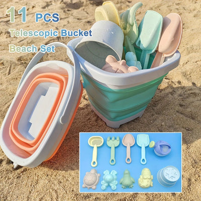 Beach Toys for Kids Sand Toys Set for Toddlers Sandbox Toys with Collapsible Bucket Shovel Rake Set Sand Molds Summer Outdoor - Slobuy