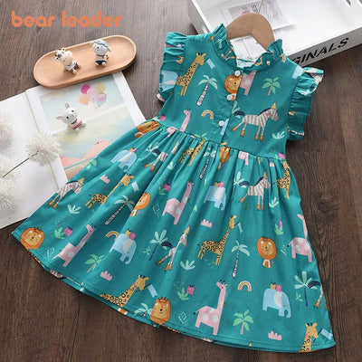 Bear Leader Cartoon Print Baby Girls Princess Dress New Fashion Summer Floral Toddler Kid Party Clothes Children Vestido - Slobuy