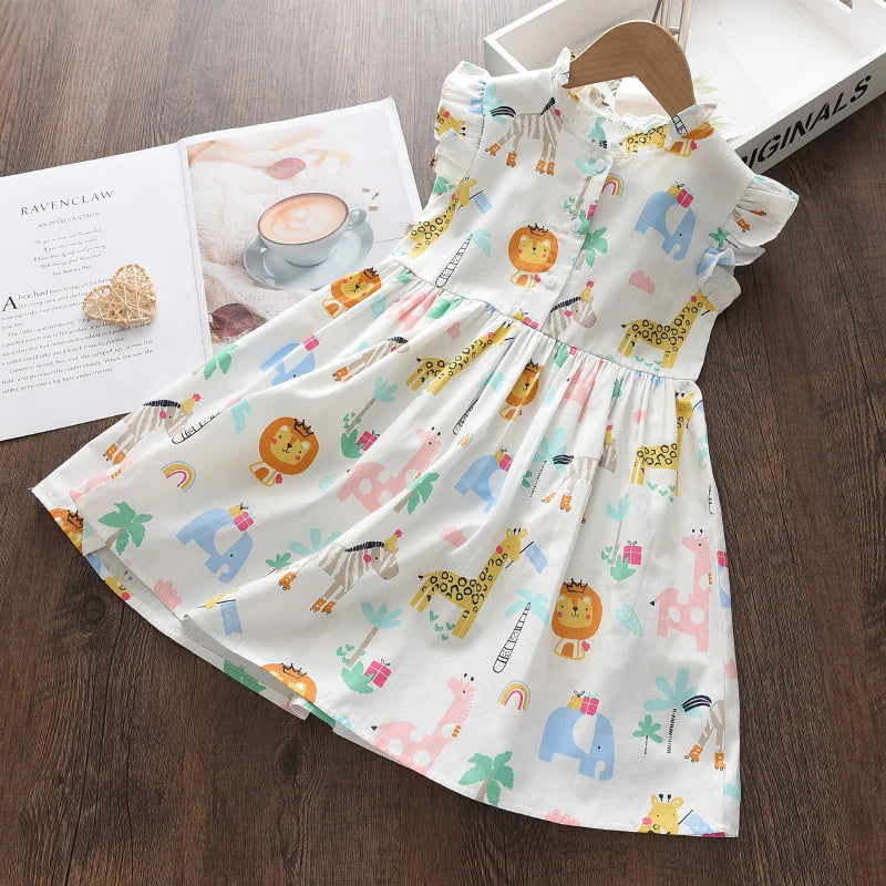 Bear Leader Cartoon Print Baby Girls Princess Dress New Fashion Summer Floral Toddler Kid Party Clothes Children Vestido - Slobuy