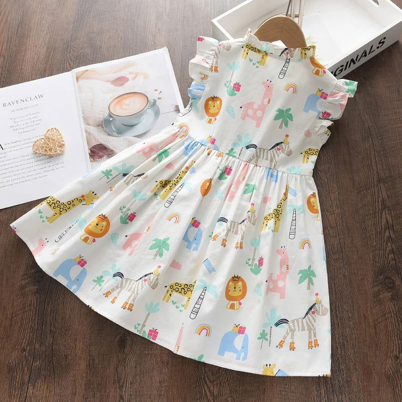 Bear Leader Cartoon Print Baby Girls Princess Dress New Fashion Summer Floral Toddler Kid Party Clothes Children Vestido - Slobuy