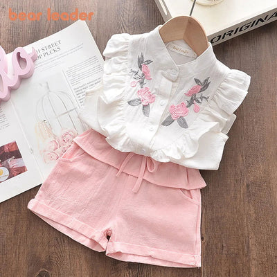 Bear Leader Girls' Clothing Set 2023 Summer New Casual Children's Embroidered Sleeveless Shirt+Shorts Set Girls' Baby Clothing - Slobuy