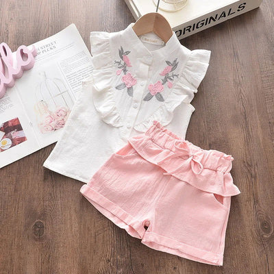 Bear Leader Girls' Clothing Set 2023 Summer New Casual Children's Embroidered Sleeveless Shirt+Shorts Set Girls' Baby Clothing - Slobuy
