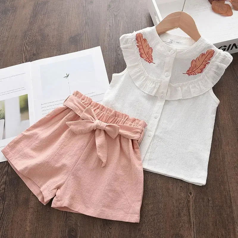 Bear Leader Girls' Clothing Set 2023 Summer New Casual Children's Embroidered Sleeveless Shirt+Shorts Set Girls' Baby Clothing - Slobuy