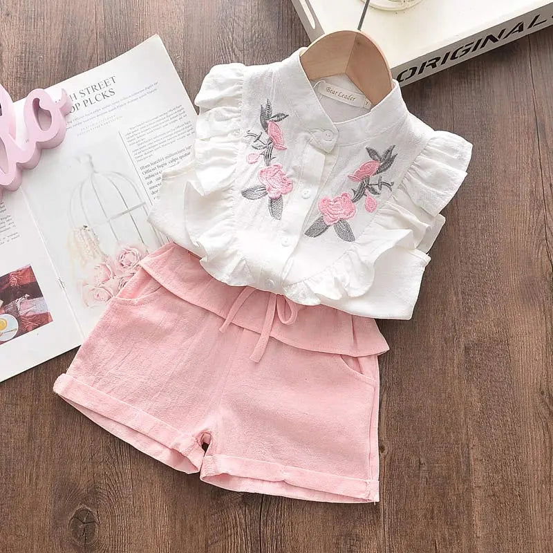 Bear Leader Girls' Clothing Set 2023 Summer New Casual Children's Embroidered Sleeveless Shirt+Shorts Set Girls' Baby Clothing - Slobuy