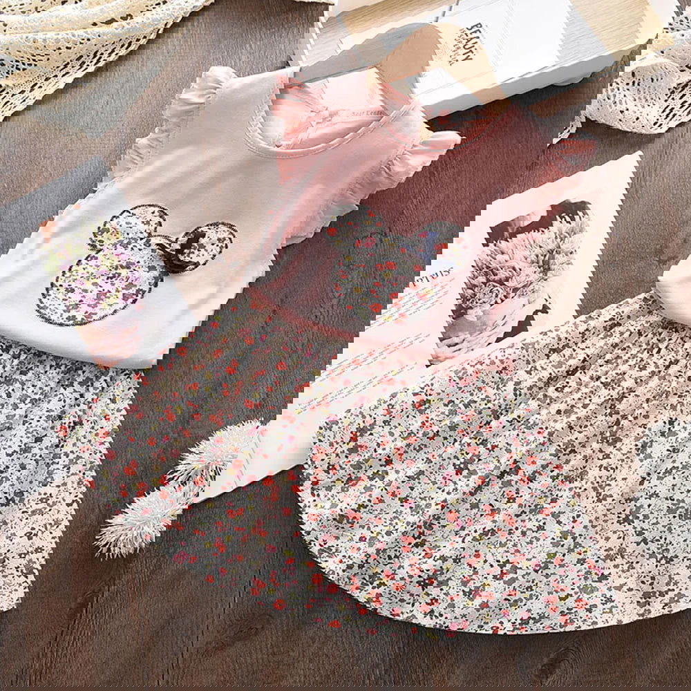 Bear Leader Summer 2Pcs Girls Clothes Sets Floral Cartoon Kids Ruffle Sleeve Top and Skirt Outfits Casual Girls Boutique Outfits - Slobuy