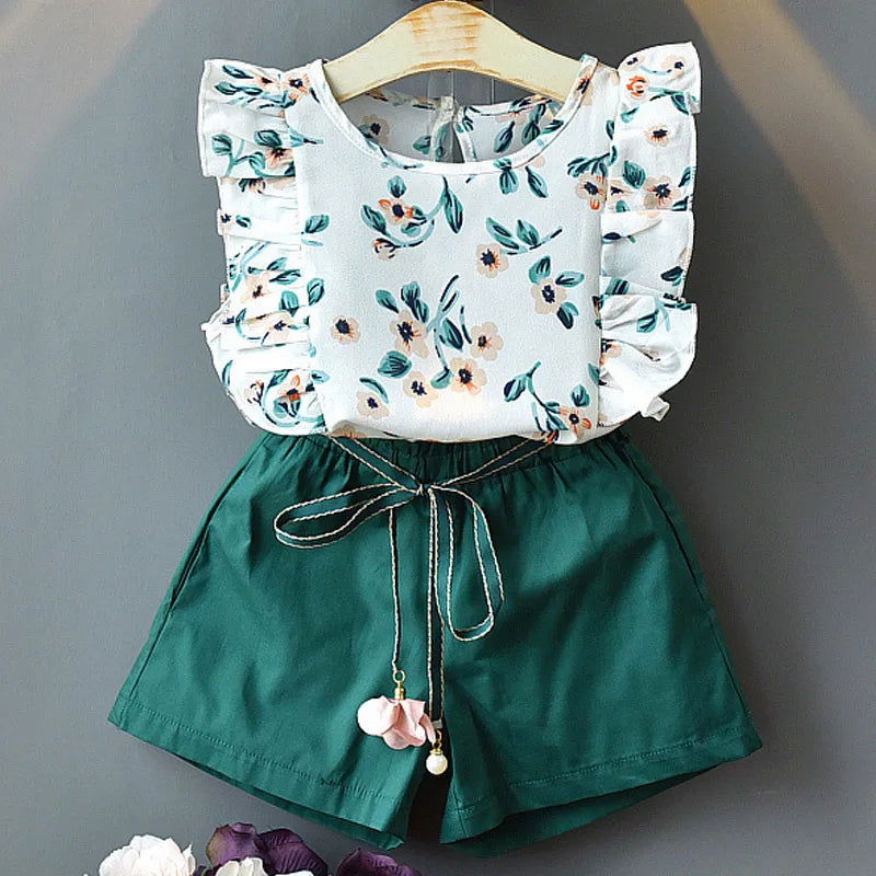 Bear Leader Summer 2Pcs Girls Clothes Sets Floral Cartoon Kids Ruffle Sleeve Top and Skirt Outfits Casual Girls Boutique Outfits - Slobuy