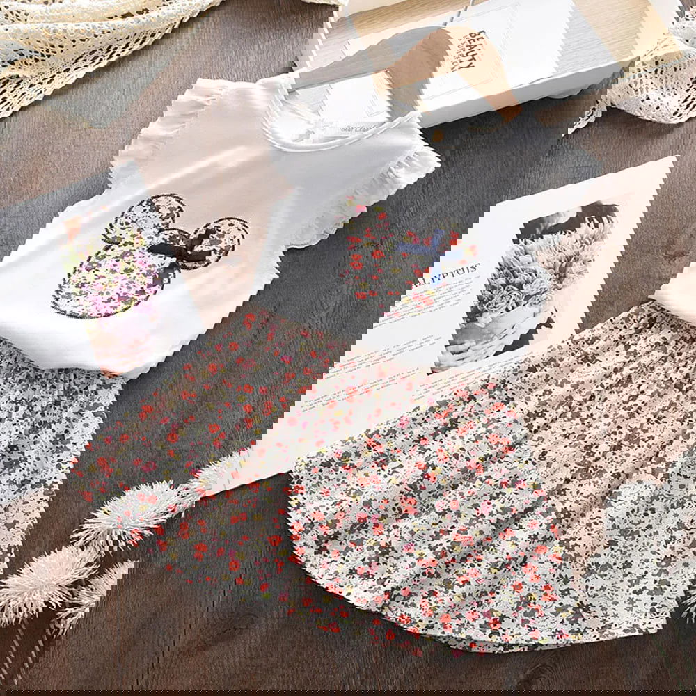 Bear Leader Summer 2Pcs Girls Clothes Sets Floral Cartoon Kids Ruffle Sleeve Top and Skirt Outfits Casual Girls Boutique Outfits - Slobuy