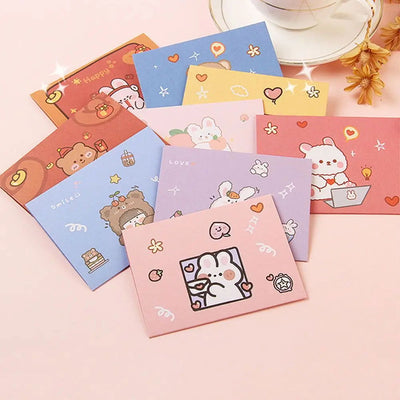Bear Rabbit Postcard Gift Decoration Greeting Card Letter Paper Blessing Thank Envelope Birthday Card - Slobuy