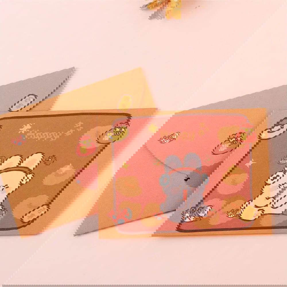 Bear Rabbit Postcard Gift Decoration Greeting Card Letter Paper Blessing Thank Envelope Birthday Card - Slobuy