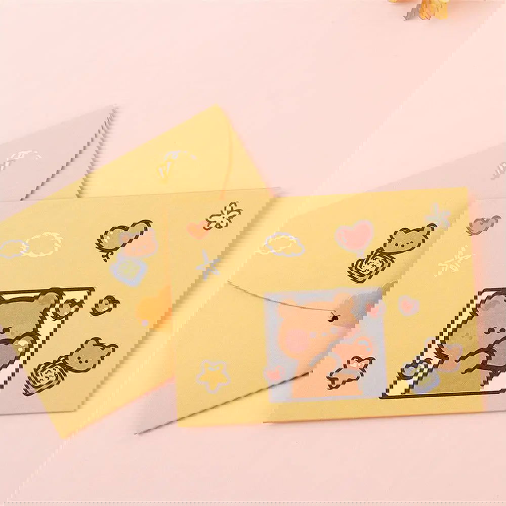 Bear Rabbit Postcard Gift Decoration Greeting Card Letter Paper Blessing Thank Envelope Birthday Card - Slobuy