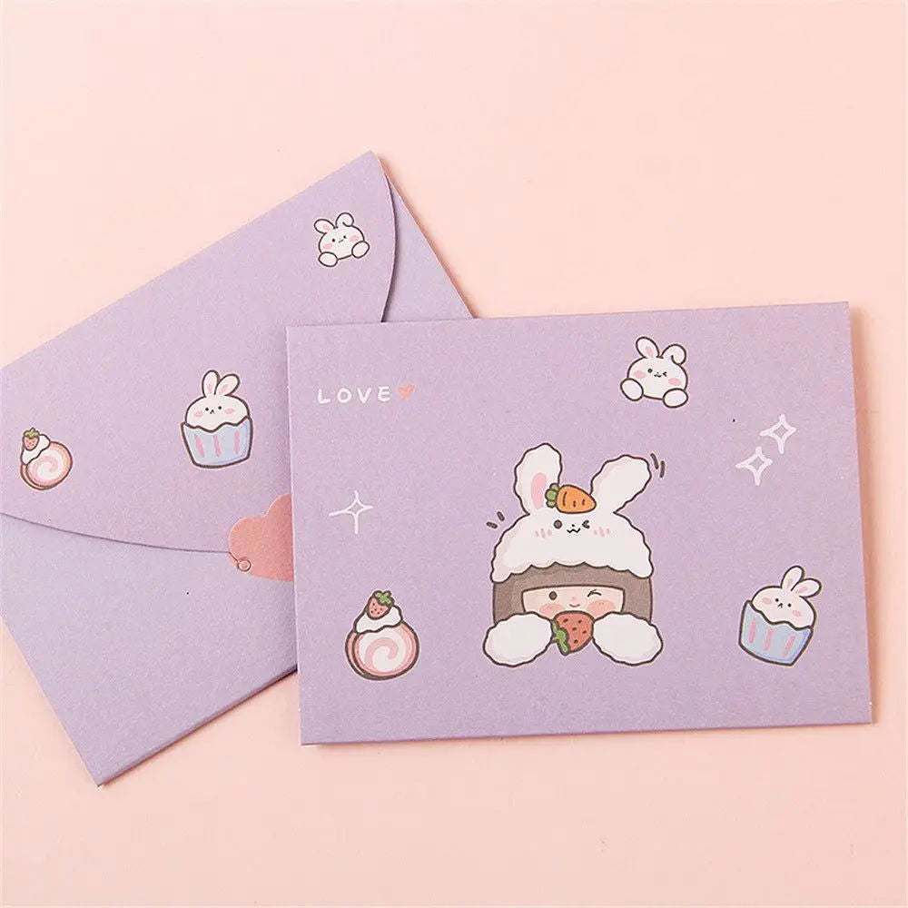 Bear Rabbit Postcard Gift Decoration Greeting Card Letter Paper Blessing Thank Envelope Birthday Card - Slobuy