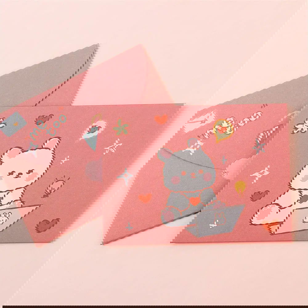 Bear Rabbit Postcard Gift Decoration Greeting Card Letter Paper Blessing Thank Envelope Birthday Card - Slobuy