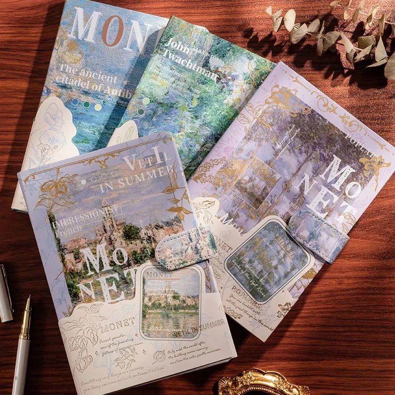 Beautiful Retro Notebook Classic Design Monet Oil Painting Color Page Illustration Hardcover Diary Student Notepad - Slobuy