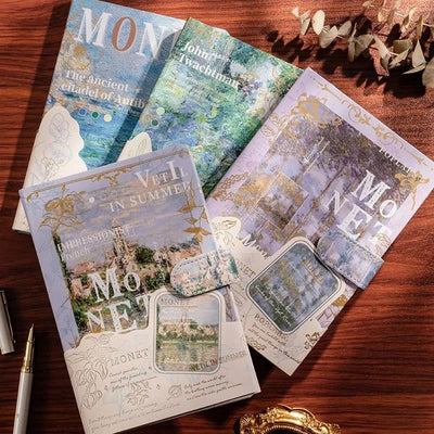 Beautiful Retro Notebook Classic Design Monet Oil Painting Color Page Illustration Hardcover Diary Student Notepad - Slobuy
