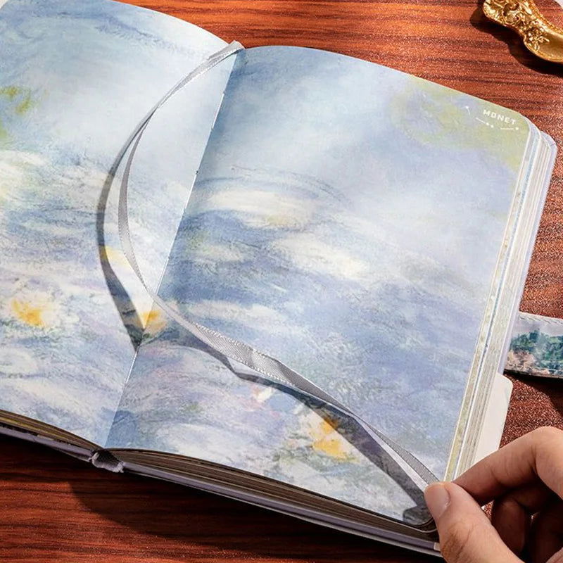 Beautiful Retro Notebook Classic Design Monet Oil Painting Color Page Illustration Hardcover Diary Student Notepad - Slobuy
