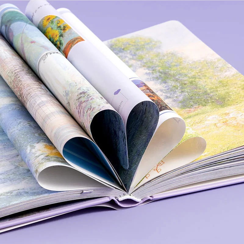 Beautiful Retro Notebook Classic Design Monet Oil Painting Color Page Illustration Hardcover Diary Student Notepad - Slobuy