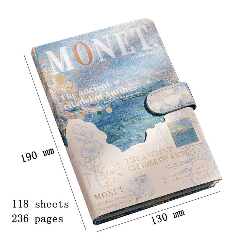 Beautiful Retro Notebook Classic Design Monet Oil Painting Color Page Illustration Hardcover Diary Student Notepad - Slobuy