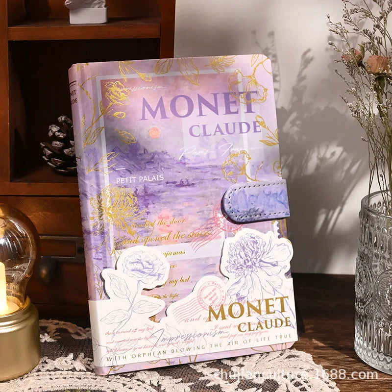 Beautiful Retro Notebook Classic Design Monet Oil Painting Color Page Illustration Hardcover Diary Student Notepad - Slobuy