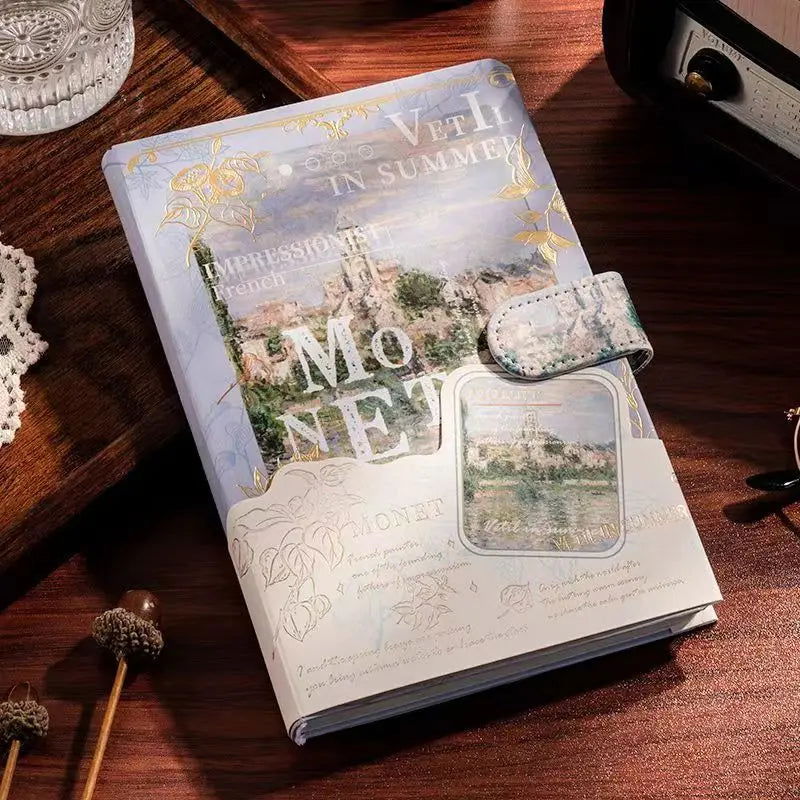 Beautiful Retro Notebook Classic Design Monet Oil Painting Color Page Illustration Hardcover Diary Student Notepad - Slobuy